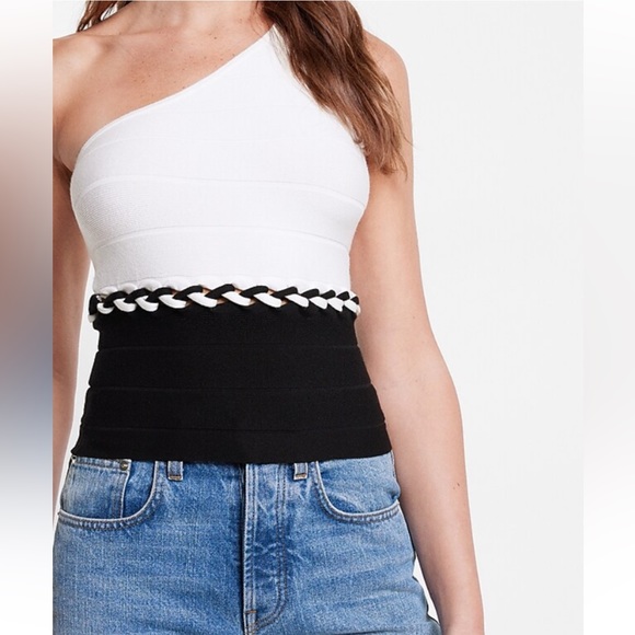 Limited Edition Body Contour Braided Color Block One Shoulder Sweater Tank - Picture 3 of 7